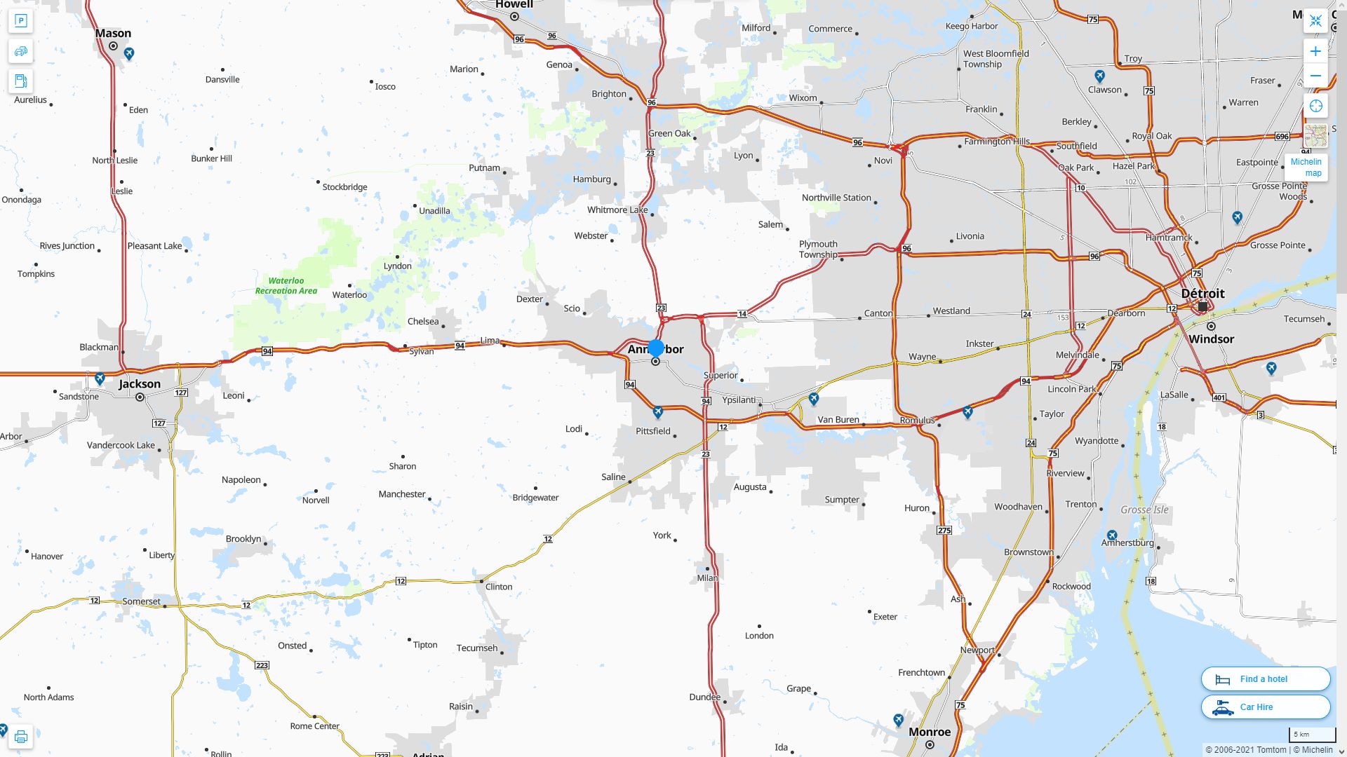 Ann Arbor Michigan Highway and Road Map
